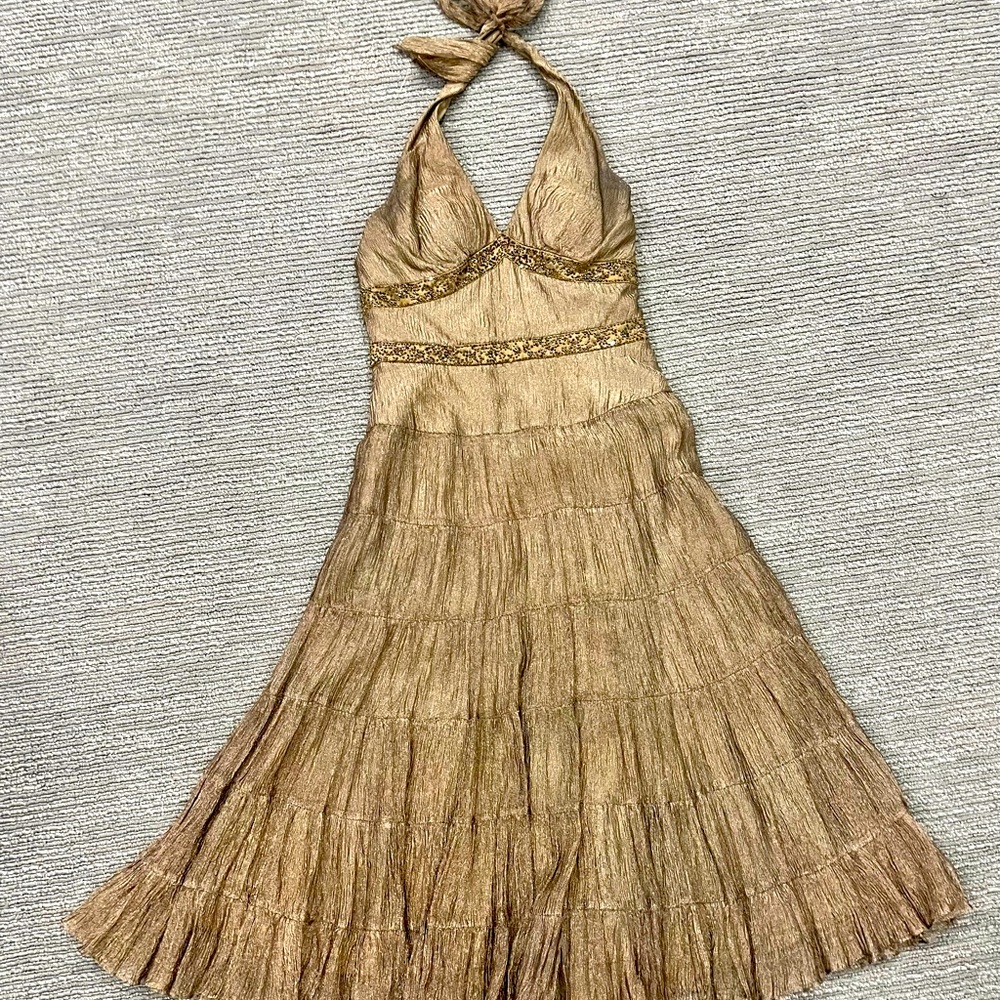 Copper ankle length halter dress